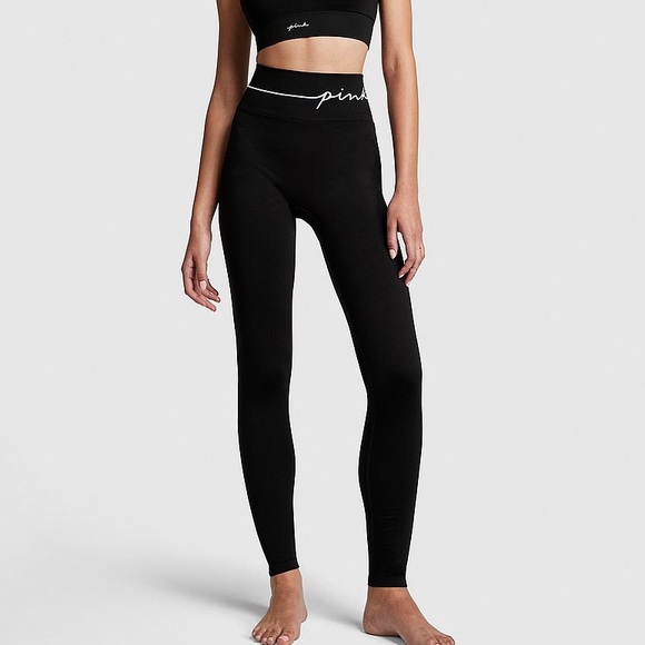PINK NWT Victoria's Secret’s SEAMLESS HIGH WAIST LEGGINGS Classic black size XL - Picture 1 of 17